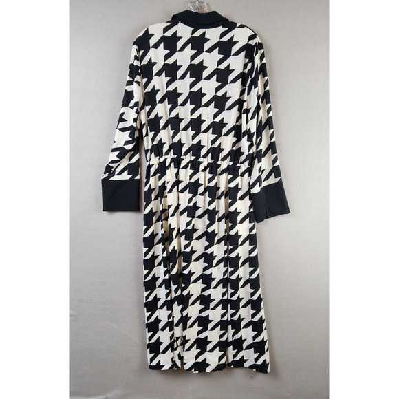 Anne Klein Women Houndstooth Drawstring Shirtdress Size 14 Black/White MSRP $139 - Picture 2 of 9